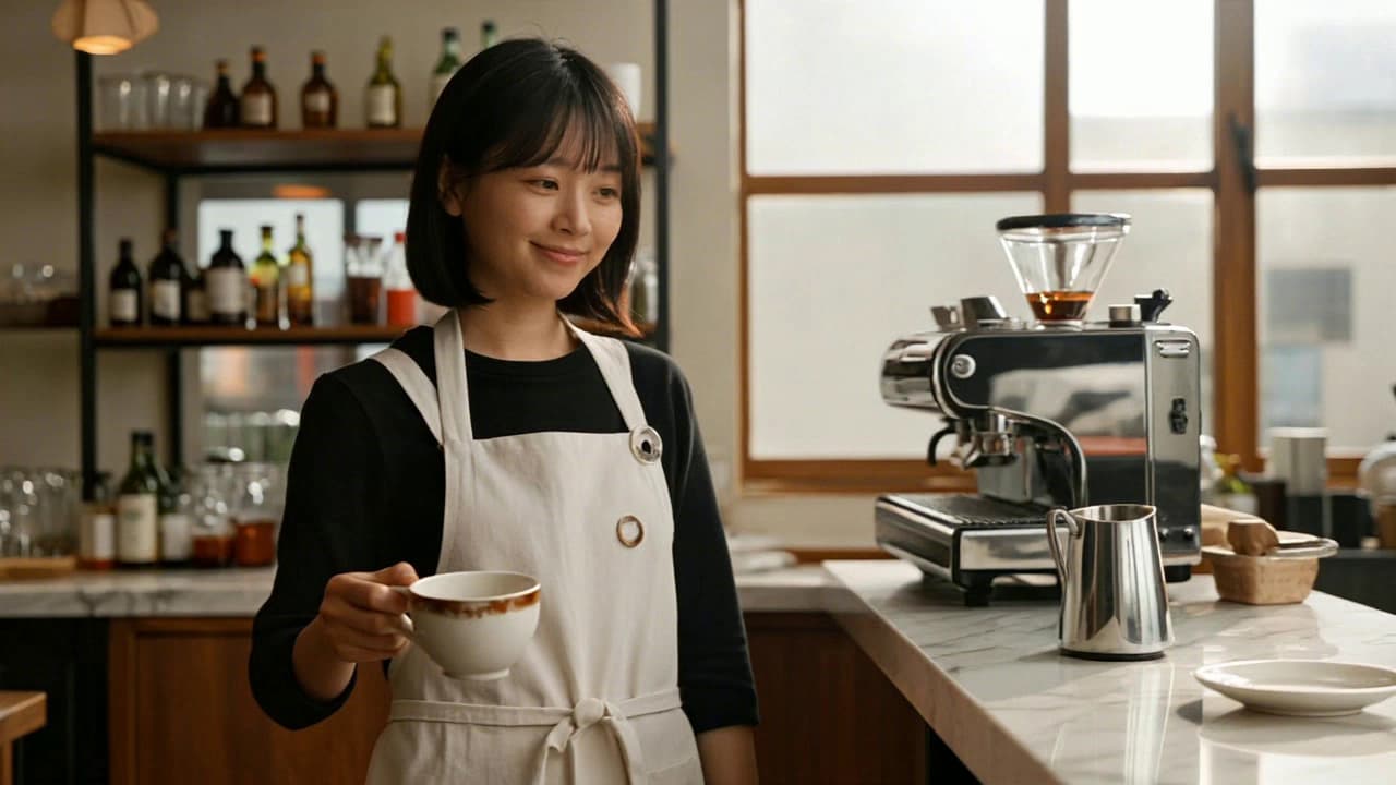 Reference input: a barista holding a cup in a cafe; not a Kling Motion Control output. Input frame from a team-generated Seedance 1.5 Pro clip; not a Kling output.